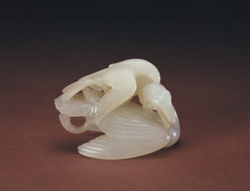 图片[1]-Jade Sea East Green Goose Picker Ornament-China Archive